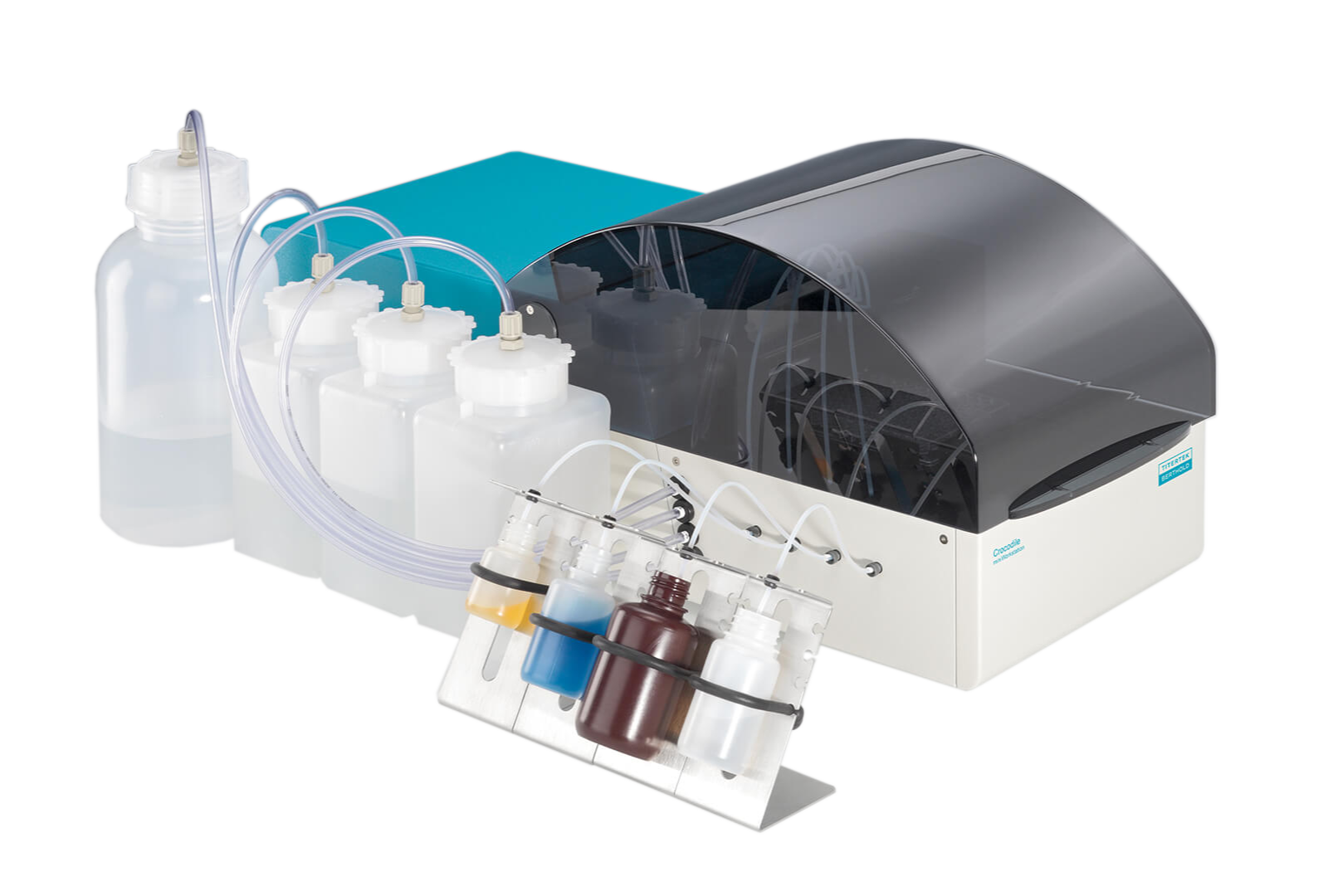 Personal workstation instrument to automate microplate assays to dispense, wash, shake and incubate.